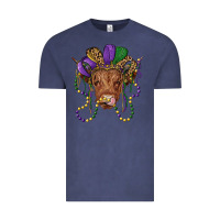 Vintage Denim highland cow with mardi gras hat Vintage Tee - RanaPortraitStore