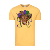 Vintage Mustard highland cow with mardi gras hat Vintage Tee - RanaPortraitStore