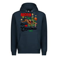 Navy rockin around the christmas tree Premium Hoodie - MaliasSmallBusiness