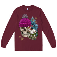 Burgundy winter skeleton skull Long Sleeve Tee - FaDigitalArtStudio