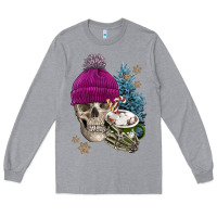 Heather Grey winter skeleton skull Long Sleeve Tee - FaDigitalArtStudio