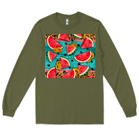 Army Green watermelon and sunflowers Long Sleeve Tee - HRA Design Shop