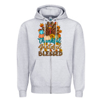 Heather Grey thankful grateful blessed turkey Zipper Hoodie - Artiststas