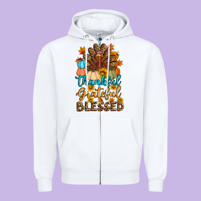 Thankful Grateful Blessed Turkey Zipper Hoodie Designed By Artiststas