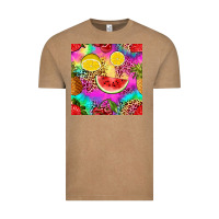 Vintage Coffee fruits leopard tie dye seamless pattern Vintage Tee - Zillion Design Studio