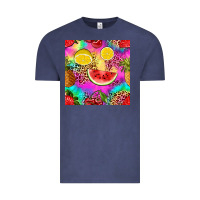 Vintage Denim fruits leopard tie dye seamless pattern Vintage Tee - Zillion Design Studio
