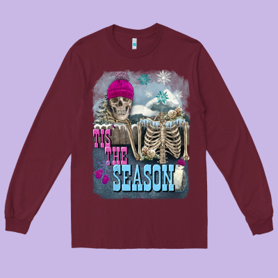 Winter Tis The Season Skeleton Long Sleeve Tee Designed By Fadigitalartstudio