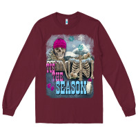 Burgundy Winter tis the season skeleton Long Sleeve Tee - FaDigitalArtStudio