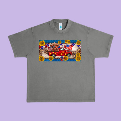 4th Of July Truck Cow License Plate Urban Heavy Tee Designed By Barkaloodesign