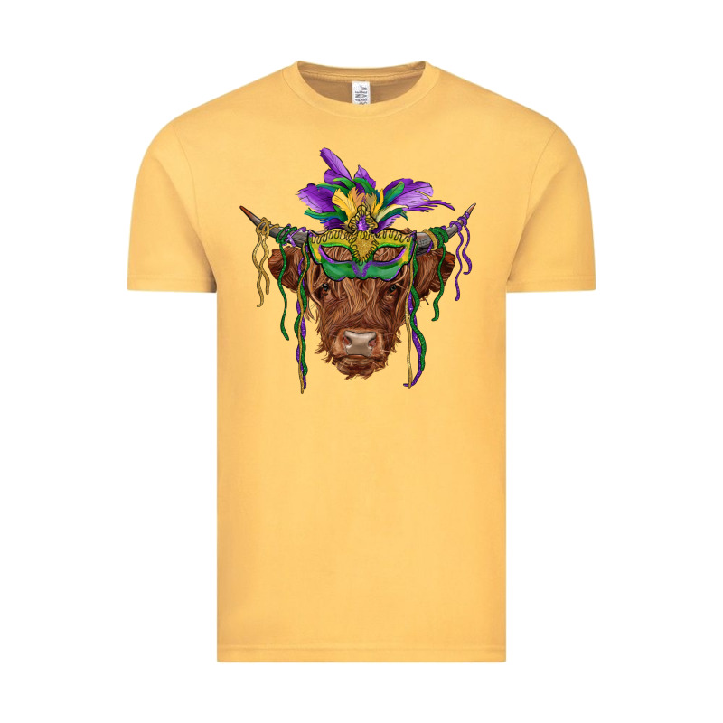 Mardi Gras Mask Highland Cow Vintage Tee by RanaPortraitStore | Teevron