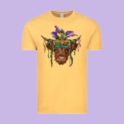 Mardi Gras Mask Highland Cow Vintage Tee Designed By Ranaportraitstore