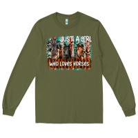 Army Green just a girl who loves horses Long Sleeve Tee - CowhideDigitalArt