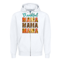 White Thankful mama mama mama Zipper Hoodie - Artiststas
