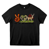 Black Peace Love White Tailed Buck Deer Heavy Core Tee - LillyAllenDesigns