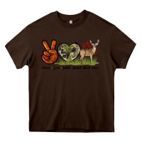 Chocolate Brown Peace Love White Tailed Buck Deer Heavy Core Tee - LillyAllenDesigns