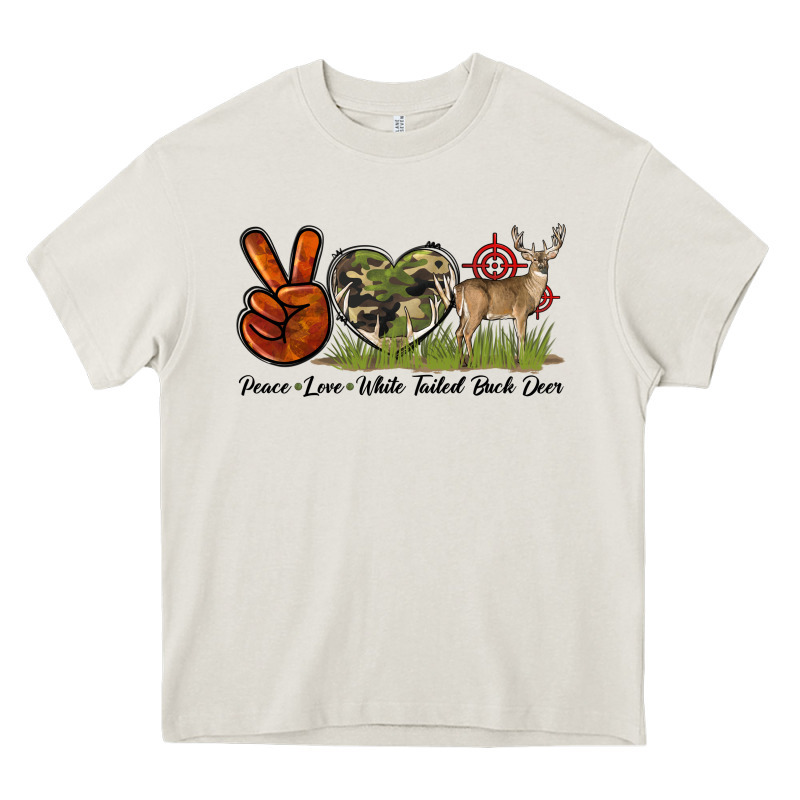 Peace Love White Tailed Buck Deer Heavy Core Tee by LillyAllenDesigns | Teevron