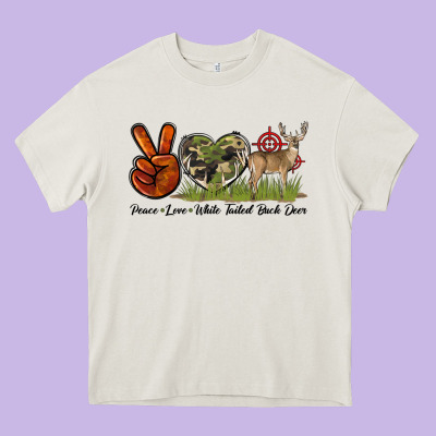 Peace Love White Tailed Buck Deer Heavy Core Tee Designed By Lillyallendesigns