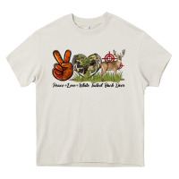 Cream Peace Love White Tailed Buck Deer Heavy Core Tee - LillyAllenDesigns