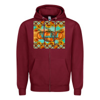 Burgundy Thankful Pumpkins Zipper Hoodie - Artiststas