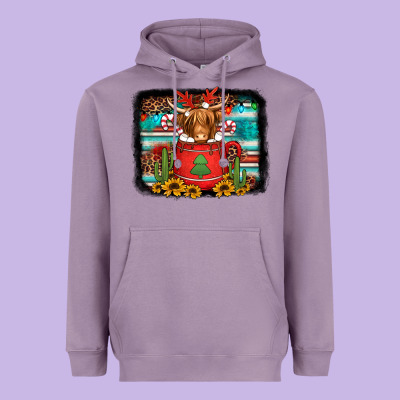 Hot Coco Christmas Highland Cow With Background Heavyweight Hoodie Designed By Jasminsmagicworld