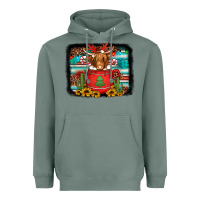 Sage hot coco christmas highland cow with background Heavyweight Hoodie - Jasminsmagicworld