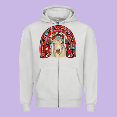 Valentines Charolais  Rainbow Zipper Hoodie Designed By Jahusdesignshop