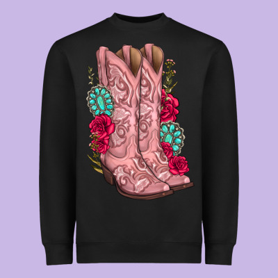 Floral Cowgirl Boots Heavyweight Sweatshirt Designed By Texasbilliewilder