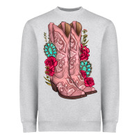 Heather Grey floral cowgirl boots Heavyweight Sweatshirt - texasbilliewilder