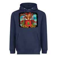 Navy hot coco christmas highland cow with background Heavyweight Hoodie - Jasminsmagicworld