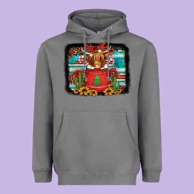 Hot Coco Christmas Highland Cow With Background Heavyweight Hoodie Designed By Jasminsmagicworld