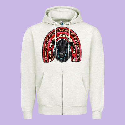 Valentines Black Angus  Rainbow Zipper Hoodie Designed By Jahusdesignshop