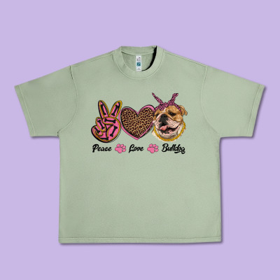 Peace Love Bulldog Urban Heavy Tee Designed By Ranaportraitstore