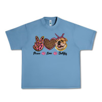 Pebble Blue peace love bulldog Urban Heavy Tee - RanaPortraitStore