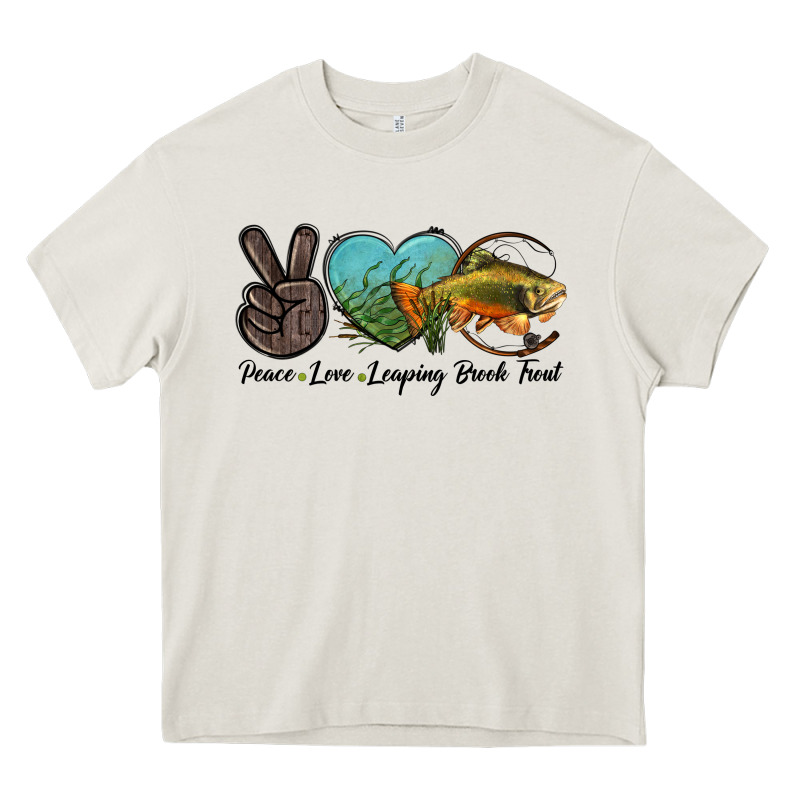 Peace Love Leaping Brook Trout Heavy Core Tee by LillyAllenDesigns | Teevron