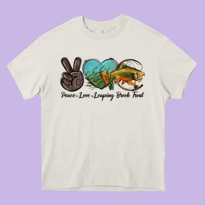 Peace Love Leaping Brook Trout Heavy Core Tee Designed By Lillyallendesigns