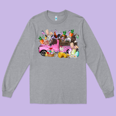 Easter Day Farm Animals Truck Long Sleeve Tee Designed By Racoondesign