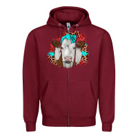 Burgundy ribbon simmental leopard Zipper Hoodie - JahusDesignShop