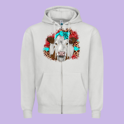 Ribbon Simmental Leopard Zipper Hoodie Designed By Jahusdesignshop