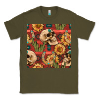 Army Green western skull aztec seamless pattern Classic Tee - BundleAndBundleShop