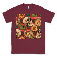 Burgundy western skull aztec seamless pattern Classic Tee - BundleAndBundleShop