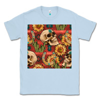 Dusty Blue western skull aztec seamless pattern Classic Tee - BundleAndBundleShop