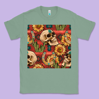 Western Skull Aztec Seamless Pattern Classic Tee Designed By Bundleandbundleshop