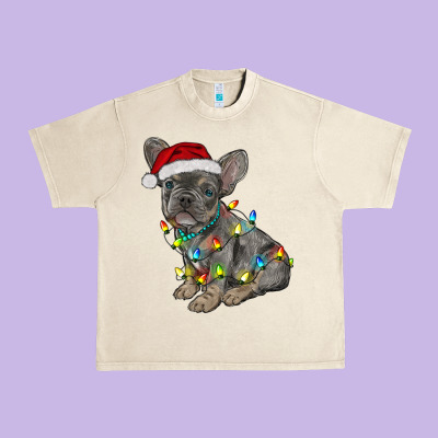 Christmas French Bulldog Urban Heavy Tee Designed By Ranaportraitstore