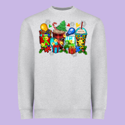 Autism Christmas Coffee Cups Heavyweight Sweatshirt Designed By Zillion Design Studio