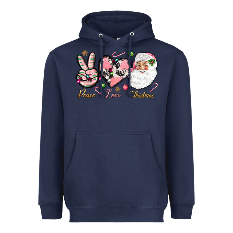 Pink Peace Love Christmas Heavyweight Hoodie by NancyCooperArtShop | Teevron