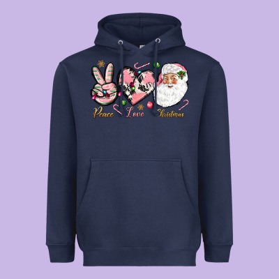 Pink Peace Love Christmas Heavyweight Hoodie Designed By Nancycooperartshop