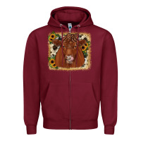 Burgundy red angus cowhide sunflower Zipper Hoodie - JahusDesignShop