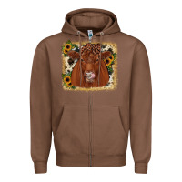 Chestnut red angus cowhide sunflower Zipper Hoodie - JahusDesignShop
