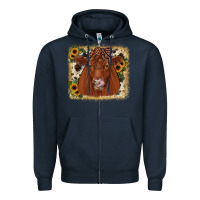 Navy red angus cowhide sunflower Zipper Hoodie - JahusDesignShop