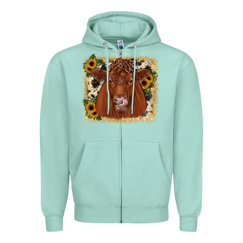 Red Angus Cowhide Sunflower Zipper Hoodie by JahusDesignShop | Teevron